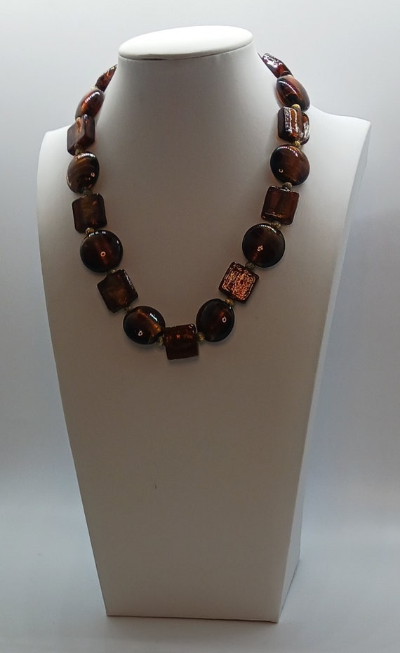 Vintage Brown Gold Venetian Murano Glass Gold Foil