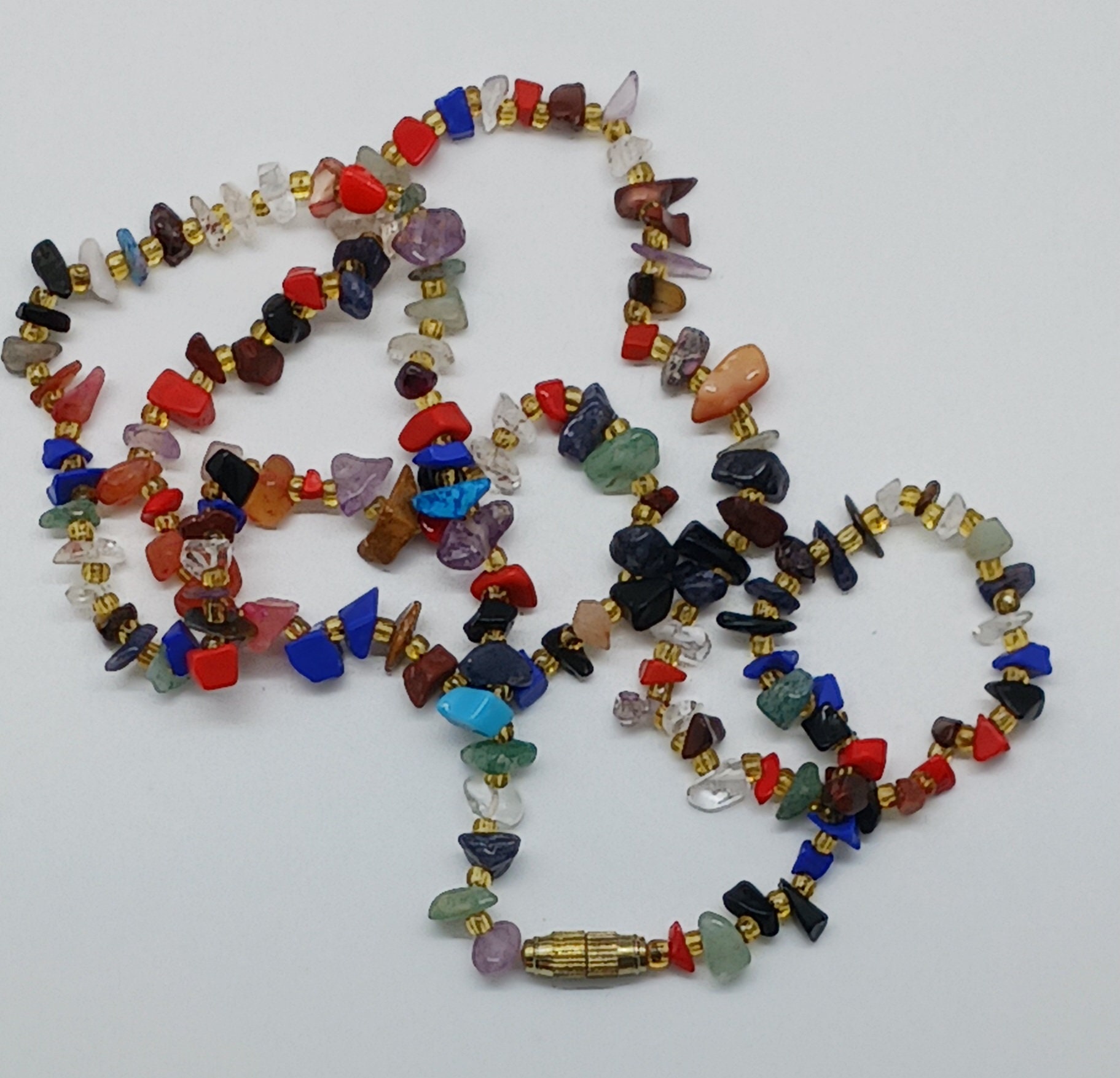 Vintage Natural Multi Gemstone Chip Beaded Necklace Etsy
