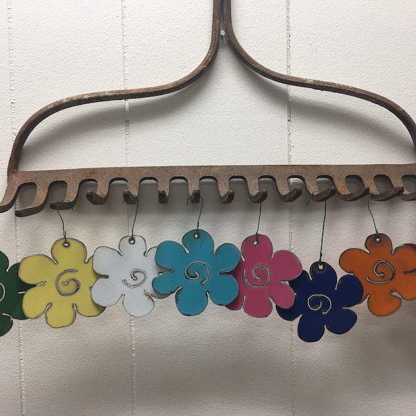 Hanging Flower Ornament  Metal Decorative Repurposed Rustic