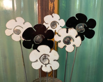 Group of Six Metal Decorative Repurposed Rustic Flowers—Next Day Free Shipping