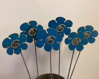 Group of Six Metal Decorative Repurposed Rustic Flowers—Next Day Free Shipping