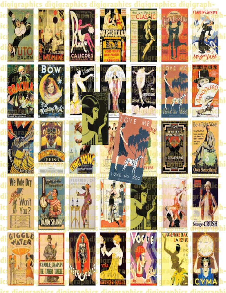 Roaring 1920s Vintage Posters 1X2 Domino Sized Print Out - Etsy