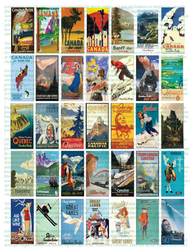 CANADIAN TRAVEL POSTERS 1x2 Vintage Art Domino Sized Digital Etsy