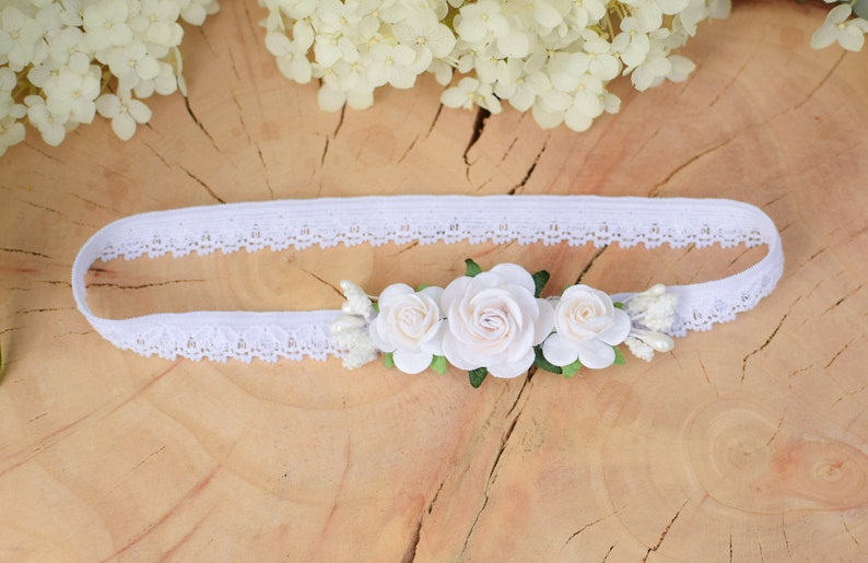 christening band Baby flowercrown Baby flower headband christmas gift blush newborn flower headband christening tieback flower crown