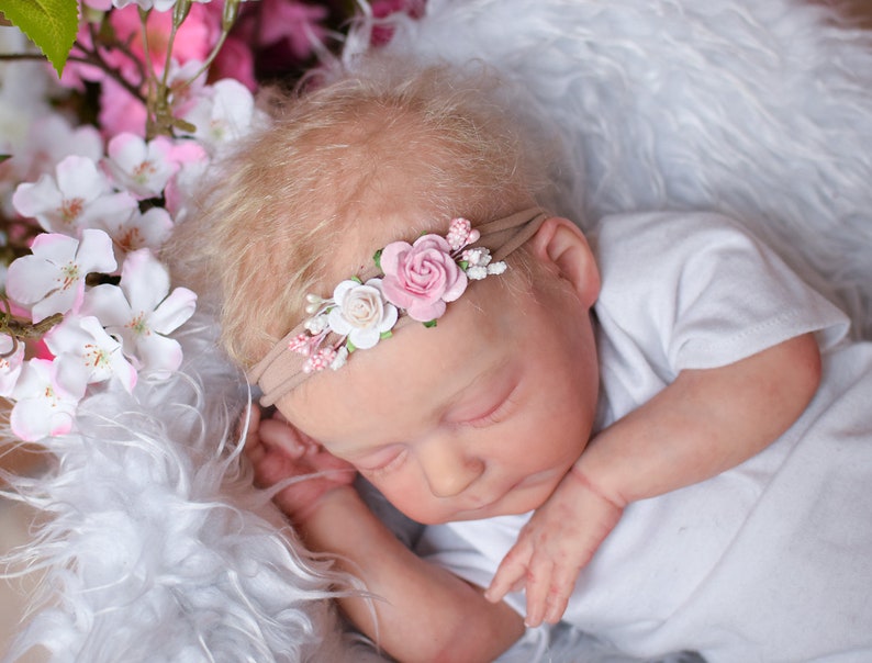 tieback flower crown baby photo prop Skinny Nylon Headband christmas gift, Baby flower headband baby flower crown newborn headband