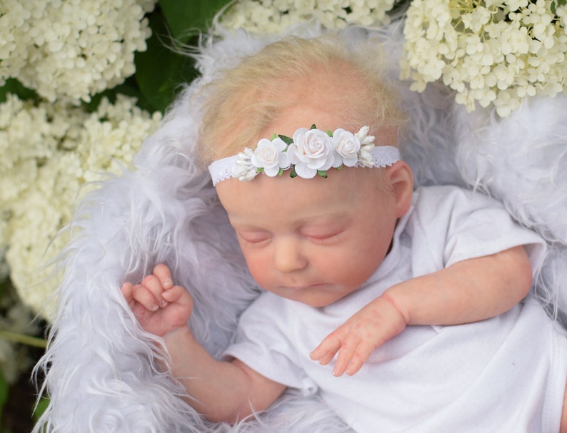 christening band Baby flowercrown Baby flower headband christmas gift blush newborn flower headband christening tieback flower crown