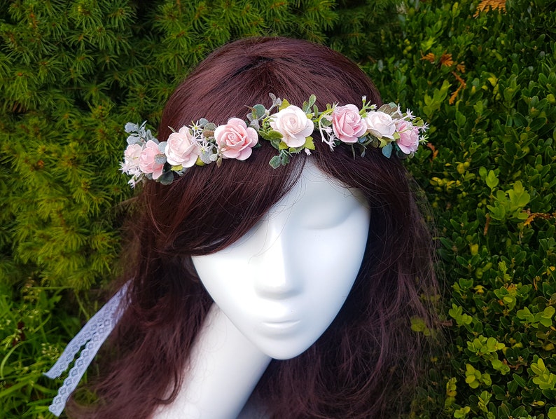 flower crown flower wreath flower girl woodland crown rustic blush pink wedding crown bohemian headpiece Bridal floral crown
