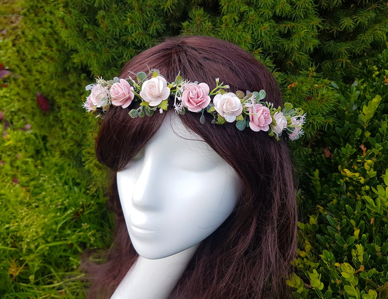 flower crown flower wreath flower girl woodland crown rustic blush pink wedding crown bohemian headpiece Bridal floral crown