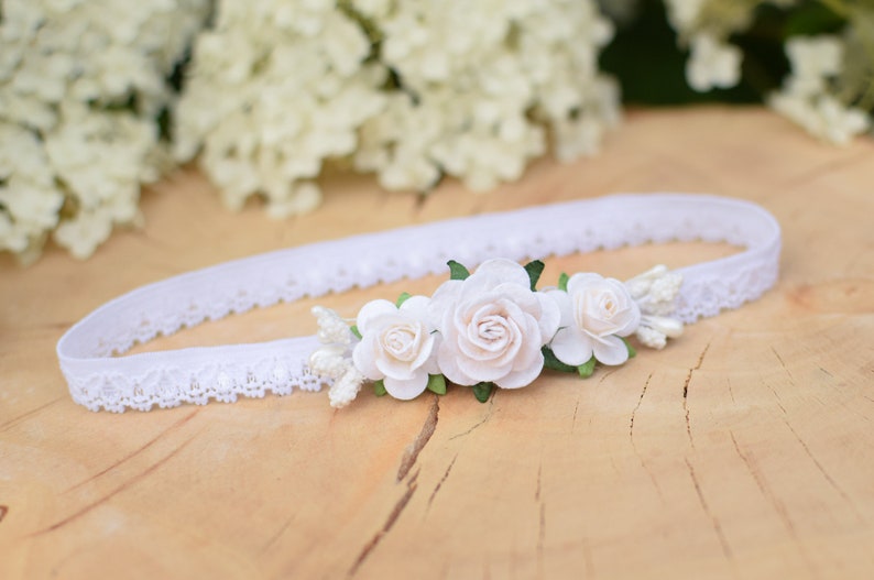 christening band Baby flowercrown Baby flower headband christmas gift blush newborn flower headband christening tieback flower crown