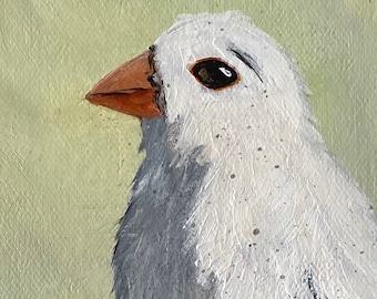 Bird Acrylic Painting – Cressida, Garden Bird on Apple, Cottage Decor