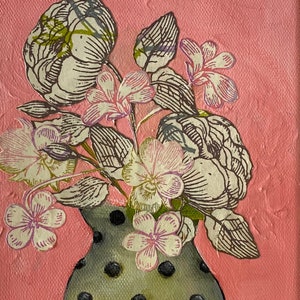 flower painting-A collage of flowers in a painted vase