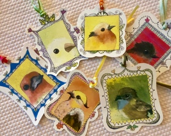 Gift tags- present, gift wrapping, birthday, Flock of bird