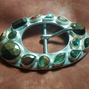 Metal Belt Buckle with Gemstones - Made in Italy