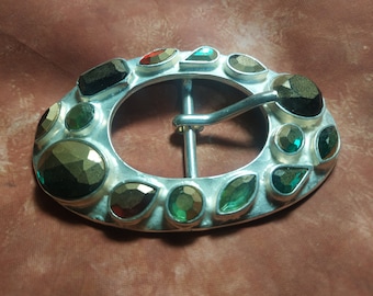Metal Belt Buckle with Gemstones - Made in Italy