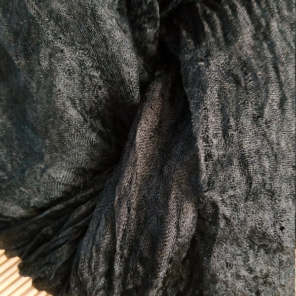 Silk black, Pure 100% silk skrim margilan made Uzbekistan Silk for felting, for nunofelting hand dyeing, Width 85-90cm/34-36 inch