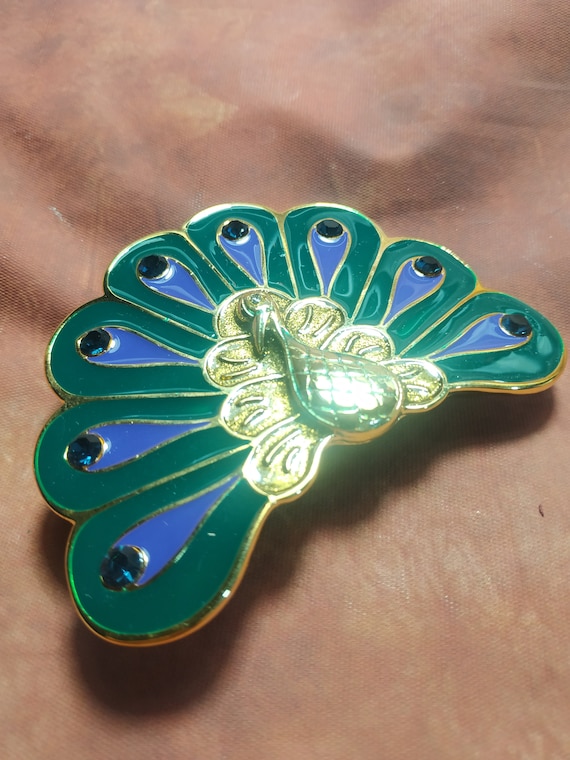 Goldtone Brass Colored Metal Belt Buckle With Turquoise Colored Stones Peacock Peacock Belt Buckle - Etsy main image 3