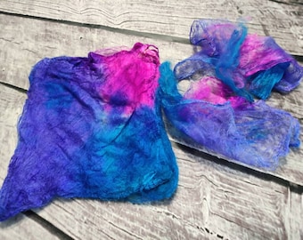 Hand Dyed Silk Hankies, Fiber Mawata, Silk Hankies for Felting, Spinning, Knitting, Nuno felting, Feltmaking, price for 1/2 oz, SH49