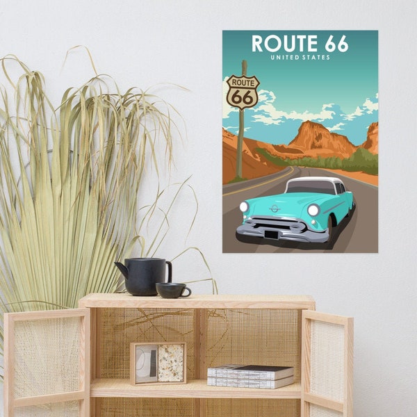 Route 66 America Road Trip Famous Route Travel Poster Vintage Minimal Print.