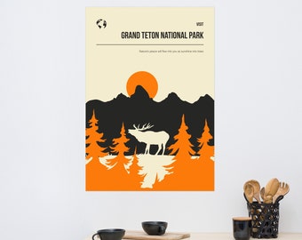 Affiche de voyage minimale vintage du parc national de Grand Teton