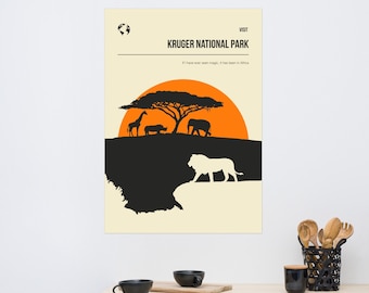 Kruger National Park Safari Südafrika Reise Drucken Minimal Vintage Style
