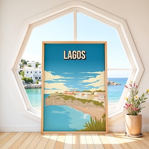 Lagos Portugal Poster | Vintage Algarve Coast Art | Retro Beach & Cliffs Print | Ponta da Piedade Wall Decor | Portugal Travel Poster