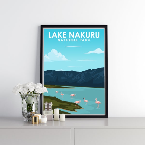 Lake Nakuru National Park Kenya - Travel Poster - Tourism Print - Gift