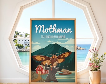 Plakat Mothman | Grafika z kryptydą | Wystrój Zachodniej Wirginii | Prezent w stylu retro z potworem | Polecam