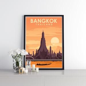 Bangkok Thailand Travel Poster Vinatge Minimal retro tourism room decor art print