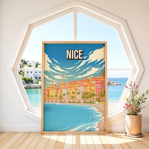 Nice France Poster | Vintage French Riviera Art | Retro Beach Print | Côte d'Azur Wall Decor | Promenade des Anglais Travel Poster