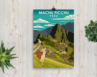 Machu Picchu Poster, Peru Travel Print, Inca Ruins Wall Art, South America Travel