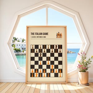 Italian Game Chess Poster | Minimalist Chess Wall Art | Giuoco Piano Print | Gift for Chess Player | Classic Chess Opening Decor