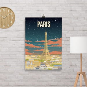 Impresión de arte de París de noche, cartel del cielo estrellado de la Torre Eiffel, regalo de viaje de Francia, decoración romántica de la pared, paisaje urbano nocturno
