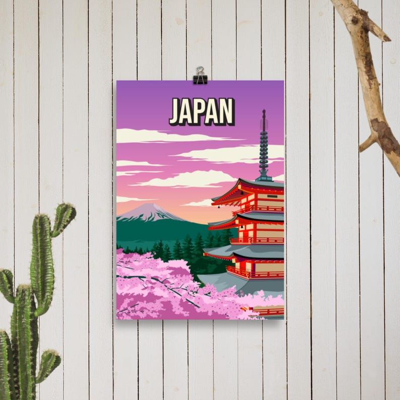 Japan Poster | Vintage Mount Fuji Print | Chureito Pagoda Wall Art ...