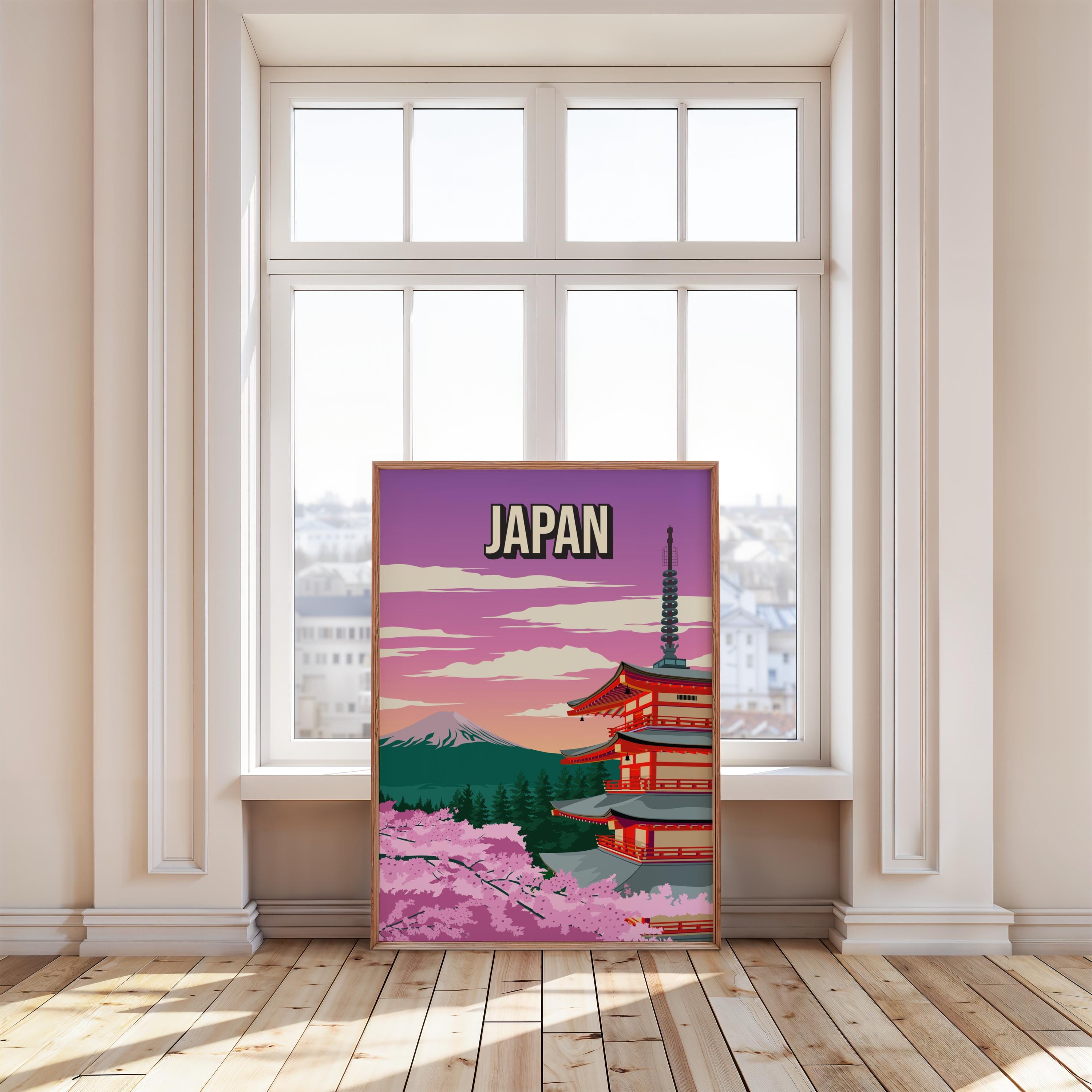 Japan Poster | Vintage Mount Fuji Print | Chureito Pagoda Wall Art ...