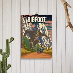 Bigfoot Cryptid Attack Retro Poster – Legendary Creature in the Wild