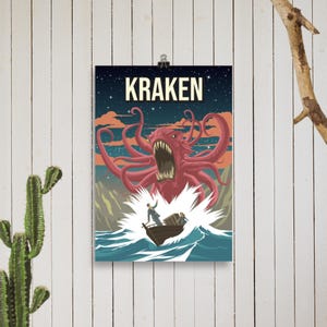 Kraken Cryptid Attack Poster – Nautical Mythology Wall Art