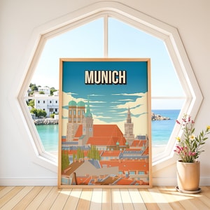 München Deutschland Poster | Vintage Frauenkirche Druck | Retro Bayerische Wandkunst | Marienplatz Reiseposter | Deutsches Stadtbild Dekor