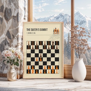 the queen&#39;s gambit chess opening Poster fine art chess room decor art print.