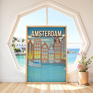 Sunny Amsterdam Canal House Art Print Netherlands Travel Illustration