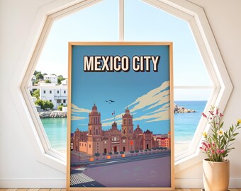 Mexico City Skyline Travel Poster Art