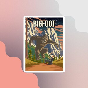 Cartel de viaje retro vintage de criptozoología críptica de Bigfoot Pegatina