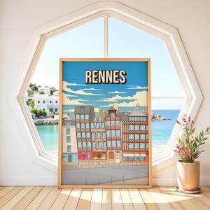 Rennes France Poster | Vintage Brittany Wall Art | Retro Half-Timbered House Print | Bretagne Travel Poster | Champ-Jacquet Decor