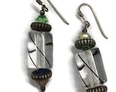 Glass Drop Earrings Crystal Lanterns Striped Asian Beaded Dangle Boho Magenta Green Blue Yellow Beads