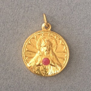 Sacred Heart Christ Medal Gold Plate Creed Virgo Carmeli Mary Vintage Catholic Gift