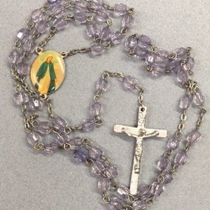 Lavender Glass Rosary Virgin Mary Vintage Catholic Gift