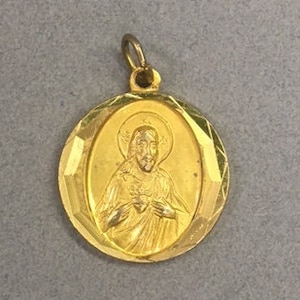 Jesus Christ Medal Gold Sacred Heart Virgo Carmeli Vintage Catholic Gift