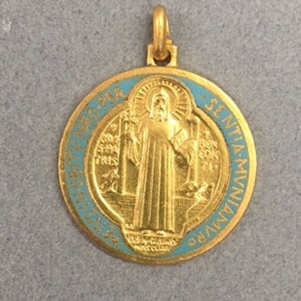 St Benedict Medal Gold Enamel Protection Vintage Catholic Gift