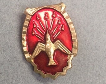 Red Bird Peace Brooch RED Catholic Dove Lapel Pin Come Holy Ghosts Vintage Catholic Gift