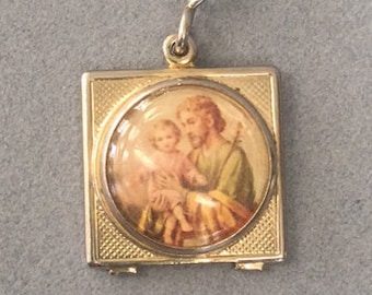 St Joseph Pendant Holy Child Jesus Medal Protect Vintage Catholic Gift