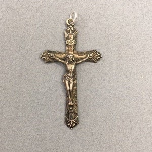 Silver Christ Crucifix Jesus Cross Pendant Vintage Rosary Parts Supplies Catholic Gift